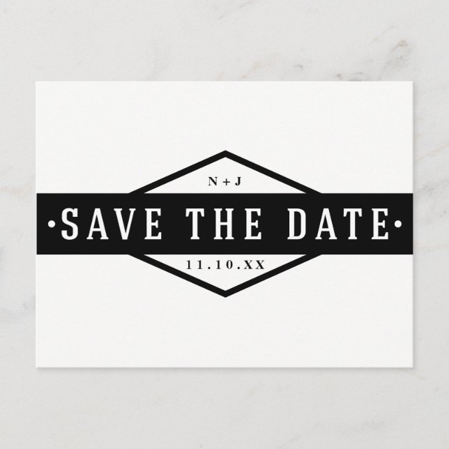 Carte Postale Faire-part ENREGISTRER LA DATE Black & White Modern Rustic (Devant)
