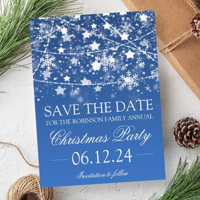 Carte Postale Faire-part Enregistrer La Date Bleu Vacances Hiver Lumières (Save The Date Blue Winter Holiday String Lights Announcement Postcard)