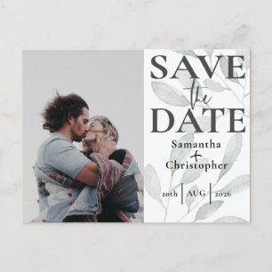 Carte Postale Faire-part Enregistrer la date Botanique Sage Green Photo Mar