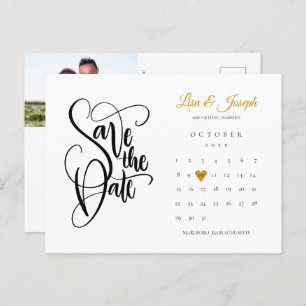 Carte Postale Faire-part Enregistrer la date Calendrier Gold Heart Photo