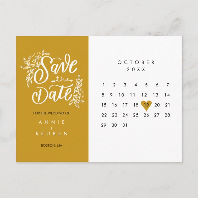 Carte Postale Faire-part Enregistrer la date Calendrier Gold Love Heart Car (Devant)