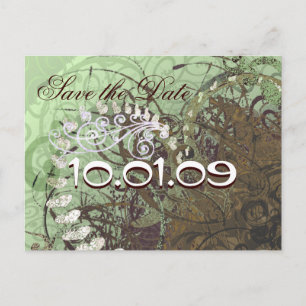 Carte Postale Faire-part Enregistrer la date Coeurs Brown et verts - Custom