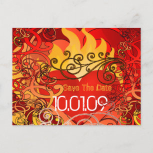 Carte Postale Faire-part Enregistrer la date - Coeurs en feu