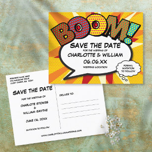 Carte Postale Faire-part Enregistrer la date Comic Book BOOM Modern Fun