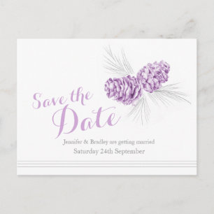 Carte Postale Faire-part Enregistrer la date cônes de pin d'hiver mariage v