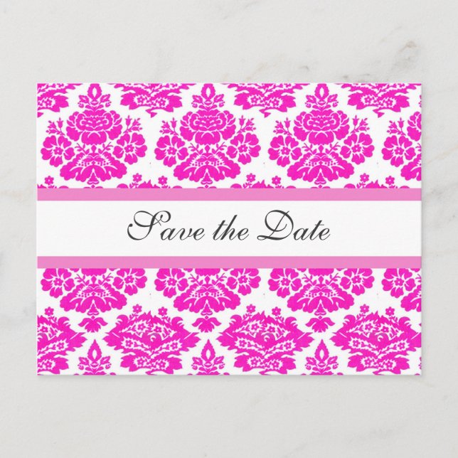 Carte Postale Faire-part enregistrer la date, damas rose (Devant)