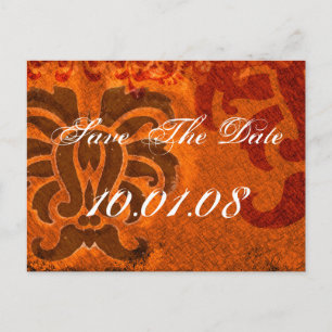 Carte Postale Faire-part Enregistrer la date - Damask - Orange et Brown