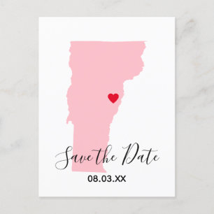 Carte Postale Faire-part Enregistrer la date du cœur rouge du Vermont rose