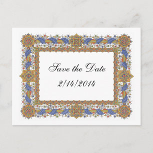 Carte Postale Faire-part Enregistrer la date Elegant Baroque Blue Gold pers