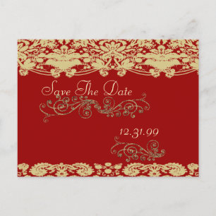 Carte Postale Faire-part Enregistrer la date en spirale Damask floral vinta