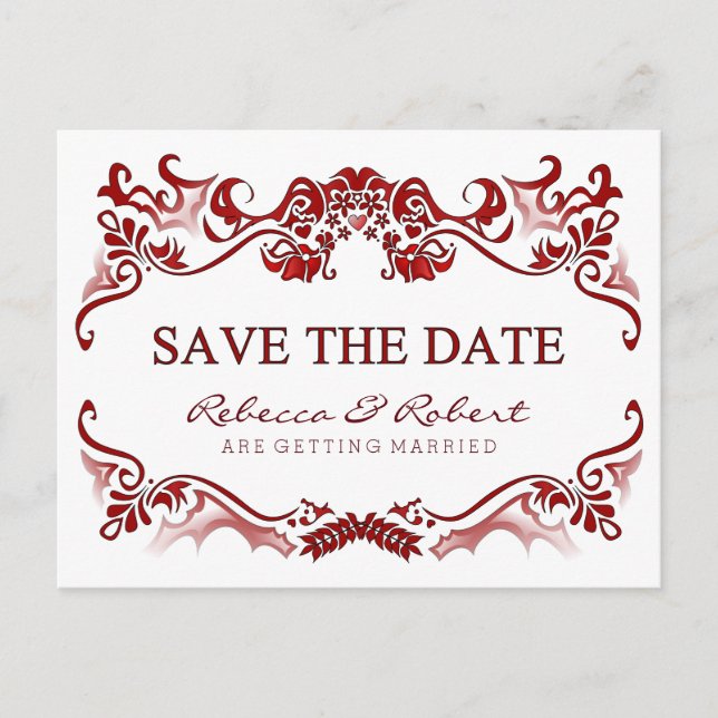 Carte Postale Faire-part Enregistrer la date Fancy Bordure Valentines Rouge (Devant)