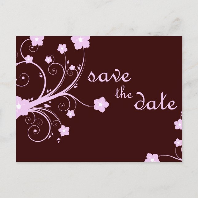 Carte Postale Faire-part enregistrer la date : fleurs roses : (Devant)