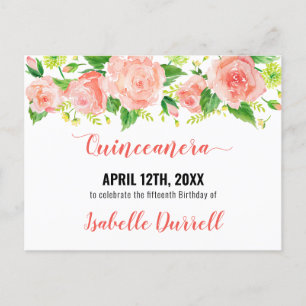 Carte Postale Faire-part Enregistrer la date Floral Coral Peach rose Rose F