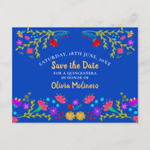 Carte Postale Faire-part Enregistrer la date Floral Mexicaine Fiesta Royal 
