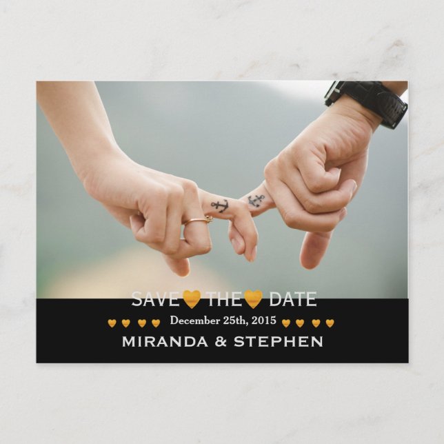 Carte Postale Faire-part Enregistrer la date Gold Heart Modern Mariage Phot (Devant)