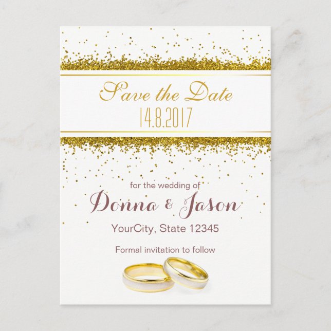 Carte Postale Faire-part Enregistrer la date Gold Parties scintillant annea (Devant)
