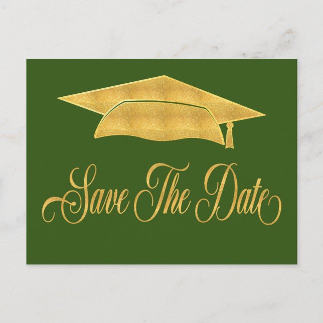 Carte Postale Faire-part Enregistrer La Date Graduation Faux Gold Grad (Devant)