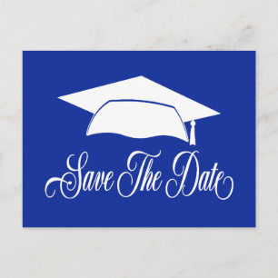 Carte Postale Faire-part Enregistrer La Date Graduation - Simple Blue White