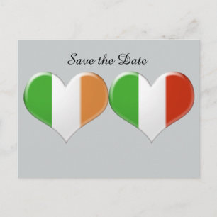 Carte Postale Faire-part Enregistrer la date Irish Italian Heart Flags Cart