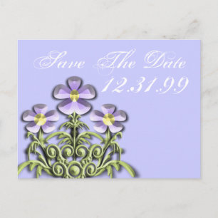 Carte Postale Faire-part Enregistrer la date - Marguerites violettes et jau