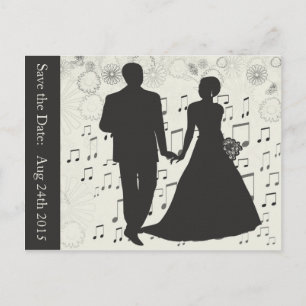 Carte Postale Faire-part Enregistrer la date, Mariage Couple Music Notes Ca
