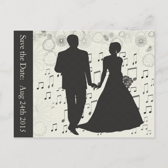 Carte Postale Faire-part Enregistrer la date, Mariage Couple Music Notes Ca (Devant)