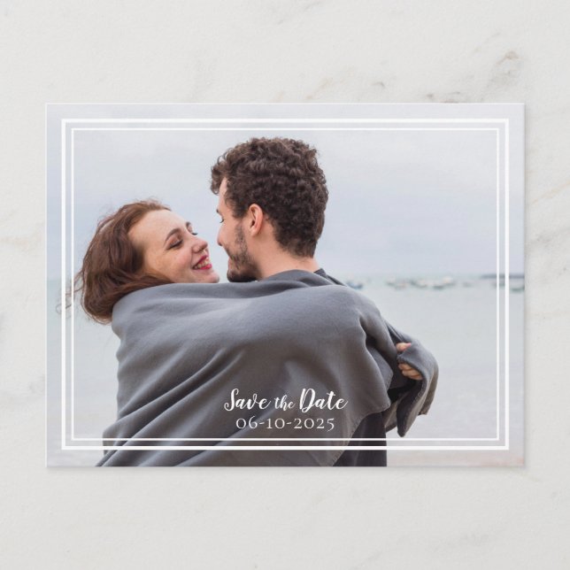 Carte Postale Faire-part Enregistrer la date Mariage Photo Gris & Blanc Mod (Devant)
