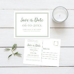 Carte Postale Faire-part Enregistrer La Date Mariage Vert & Blanc Simple Mo