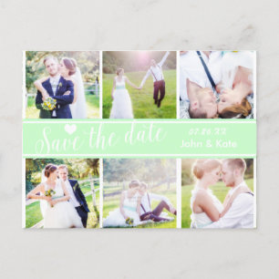 Carte Postale Faire-part ENREGISTRER LA DATE Mariage Vert Menthe 6 PHOTO Ca
