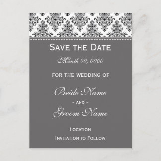 Carte Postale Faire-part Enregistrer la date - noir & blanc & argent