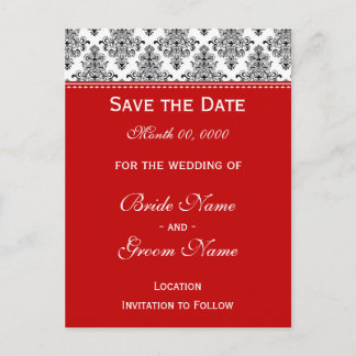 Carte Postale Faire-part Enregistrer la date - Noir & Blanc & Rouge