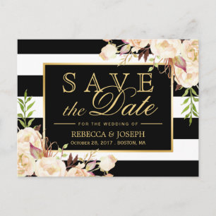 Carte Postale Faire-part Enregistrer la date - Nuances de rayures florales 