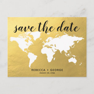 Carte Postale Faire-part enregistrer la date or chic destination mariage