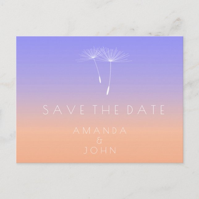 Carte Postale Faire-part Enregistrer la date Peach Lavender Blue Dandelion  (Devant)