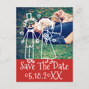 Carte Postale Faire-part Enregistrer la date Photo Doodle Fiançailles rouge