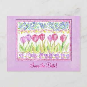 Carte Postale Faire-part Enregistrer la date Pink Lavender Tulip Flower Des