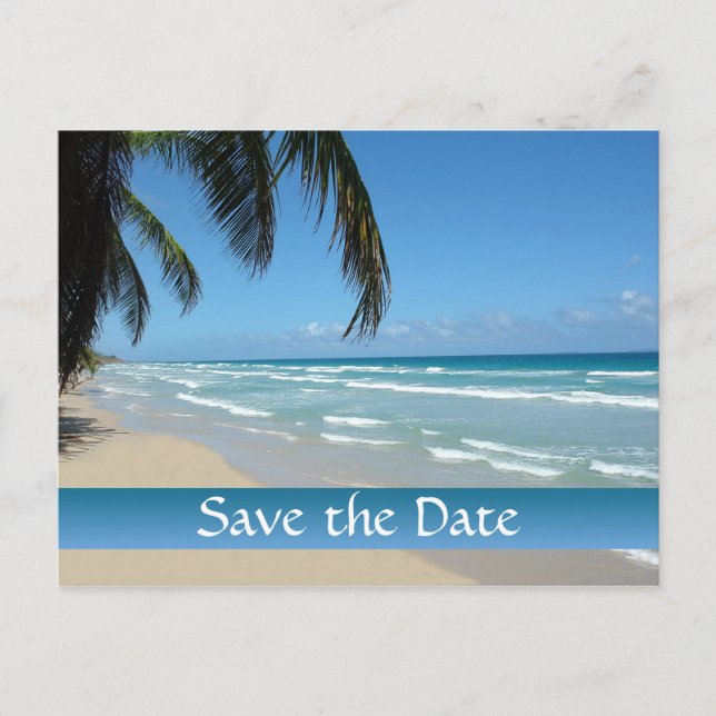 Carte Postale Faire-part Enregistrer la date pour le mariage sur la plage (Devant)