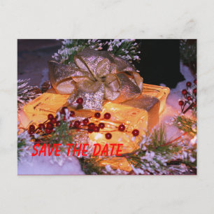 Carte Postale Faire-part Enregistrer la date présente Bow Wreath Holiday ca