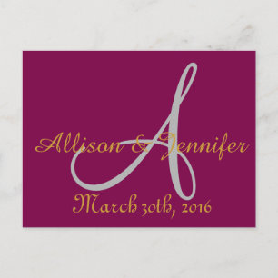 Carte Postale Faire-part Enregistrer la date Purple and Gold