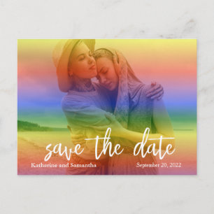 Carte Postale Faire-part Enregistrer la date Rainbow Overlay Modern Gay