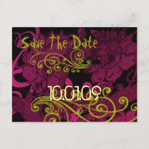 Carte Postale Faire-part Enregistrer la date - Rasberry Floral Distressed -