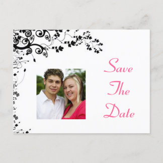 Carte Postale Faire-part Enregistrer la date rose et noir