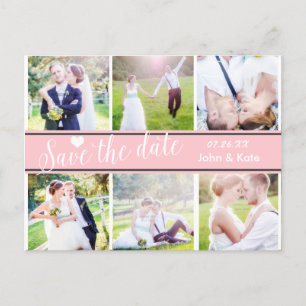 Carte Postale Faire-part ENREGISTRER LA DATE Rose Mariage Blanc 6 PHOTO Car