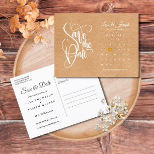 Carte Postale Faire-part Enregistrer la date Script Calendrier Gold Heart C