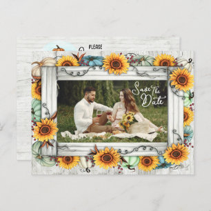 Carte Postale Faire-part Enregistrer la date Sunflower Citrouille Fall Farm