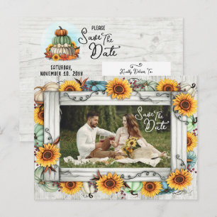 Carte Postale Faire-part Enregistrer la date Sunflower Citrouille Fall Farm