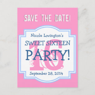 Carte Postale Faire-part Enregistrer la date Sweet 16 Anniversaire fête V00