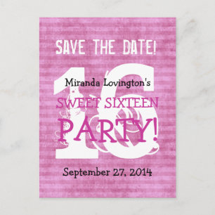 Carte Postale Faire-part Enregistrer la date Sweet 16 Anniversaire fête V01