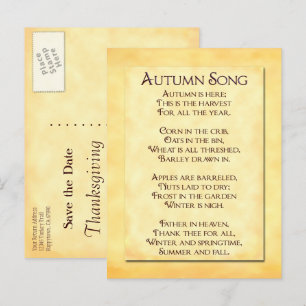 Carte Postale Faire-part Enregistrer la date Thanksgiving Poem Postcard