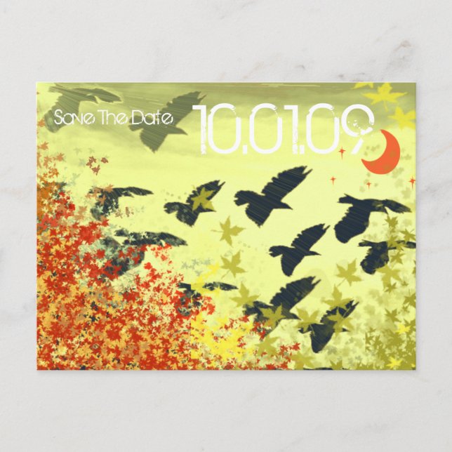 Carte Postale Faire-part Enregistrer la date - Tourbillons de feuilles d'oi (Devant)